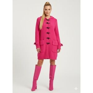 Gretchen Scott Boucle Stadium Coat Sweater Toggle Hood M Barbiecore Hot Pink